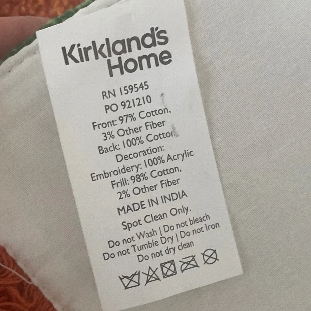 Kirkland's Home Orange Citrus Cotton Table Runner Tufted Fruit Fringe Cream